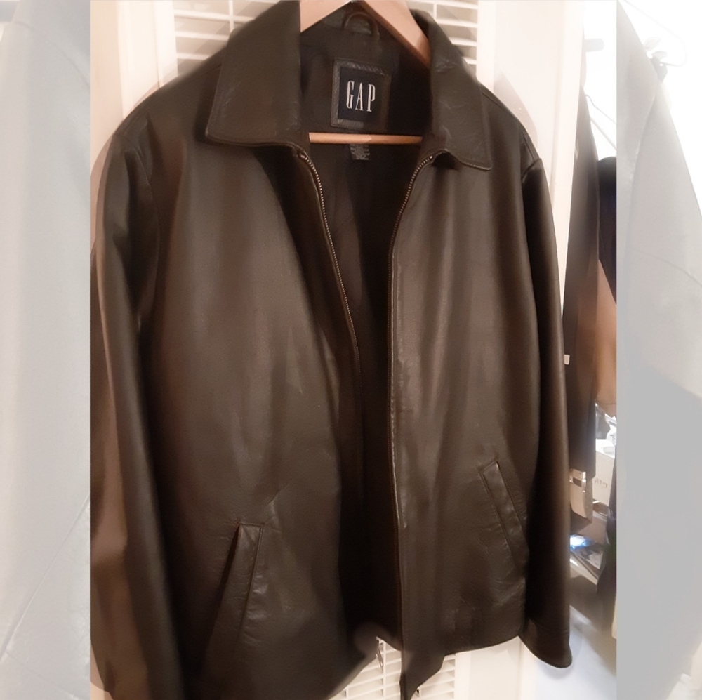 GAP Men's Leather Coat Dark Brown